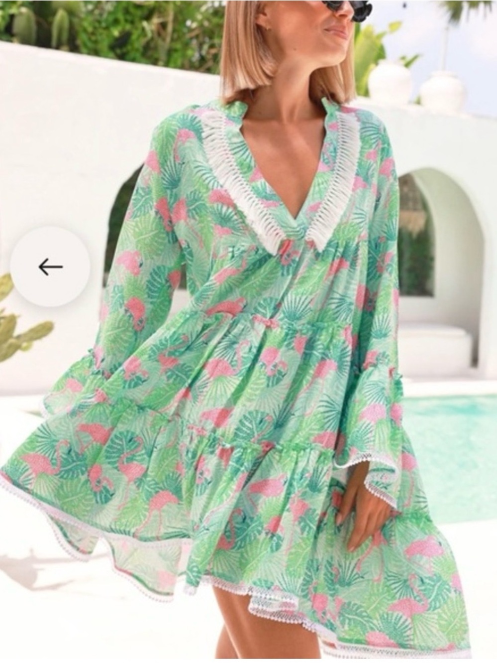 Kenny Flowers Mint Green Dress with Pink Flamingo Print